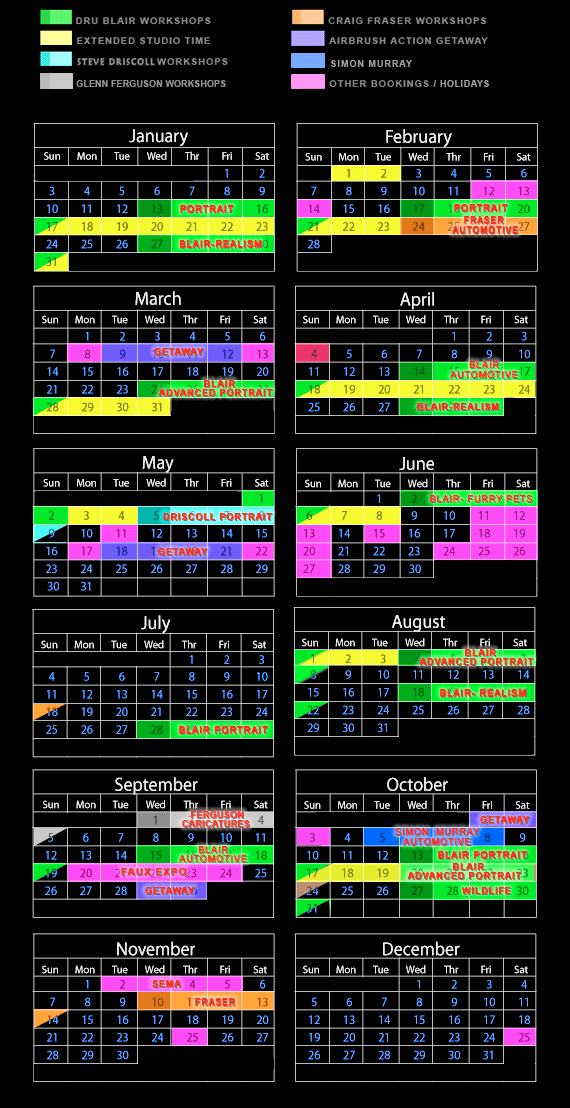 Airbrush Workshops Calendar